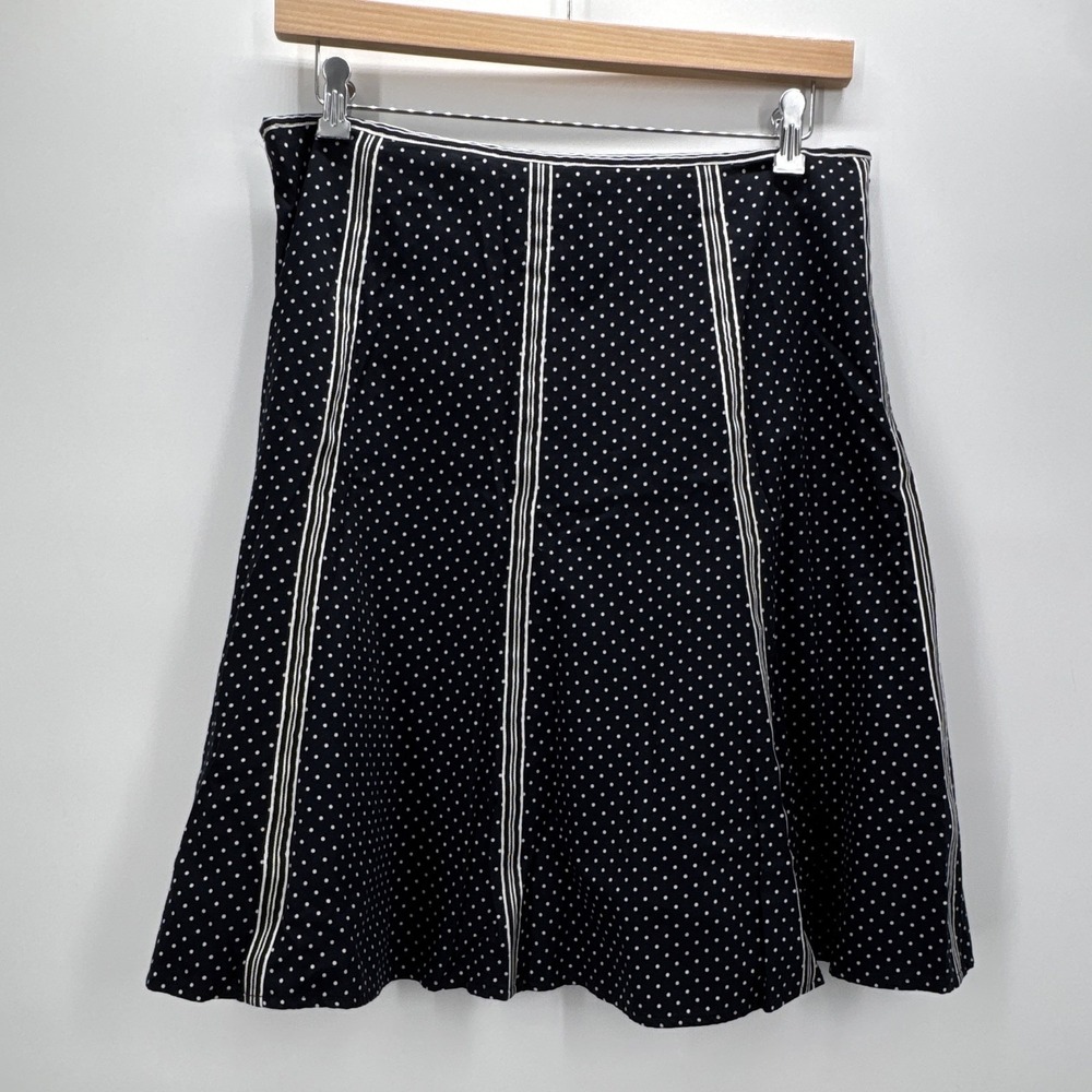 Jones New York Signature Womens 16 Black White Polka Dot A-Line Knee Skirt
